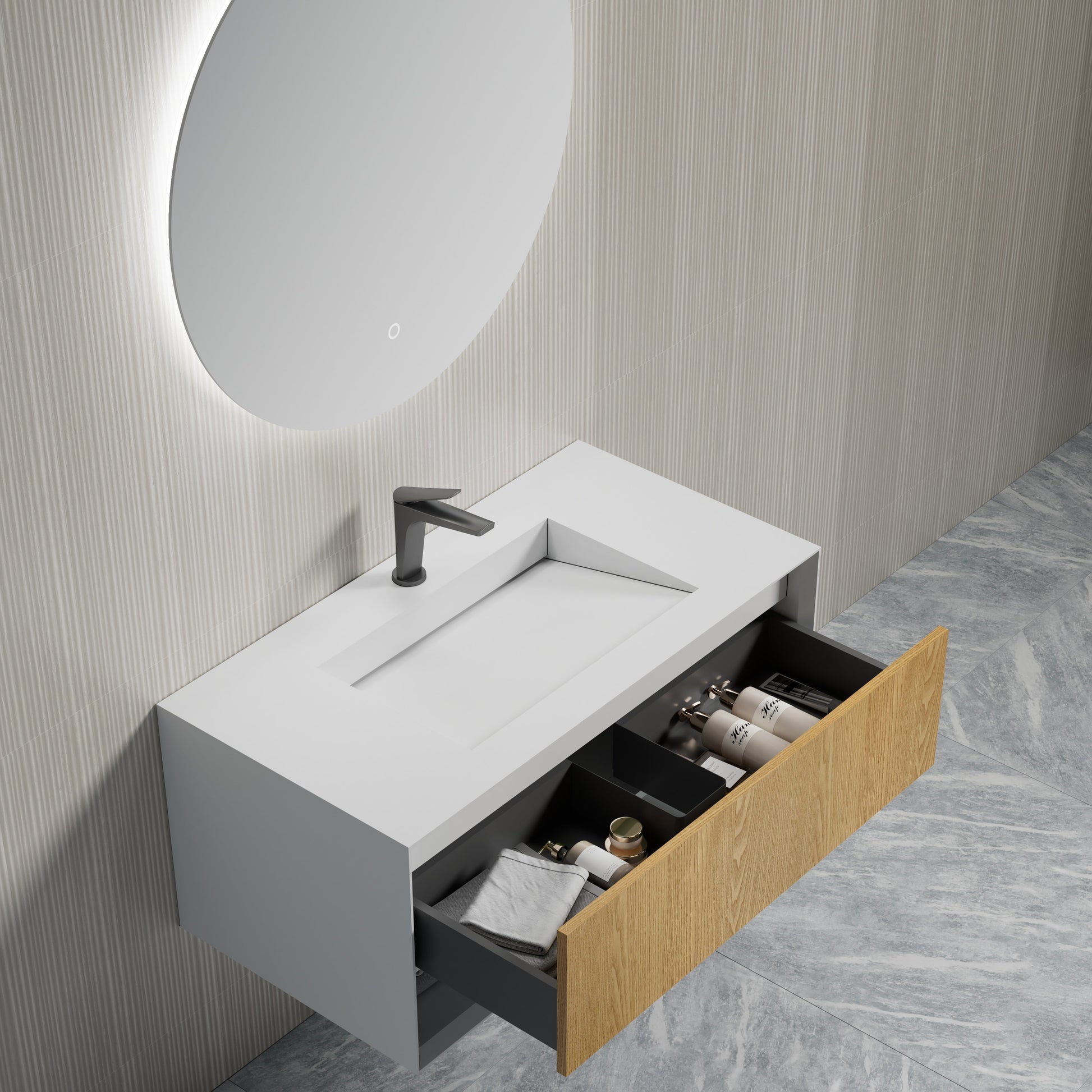 39 Inch MonBlari Solid Surface Cabinet Set With Mirror-LeftView