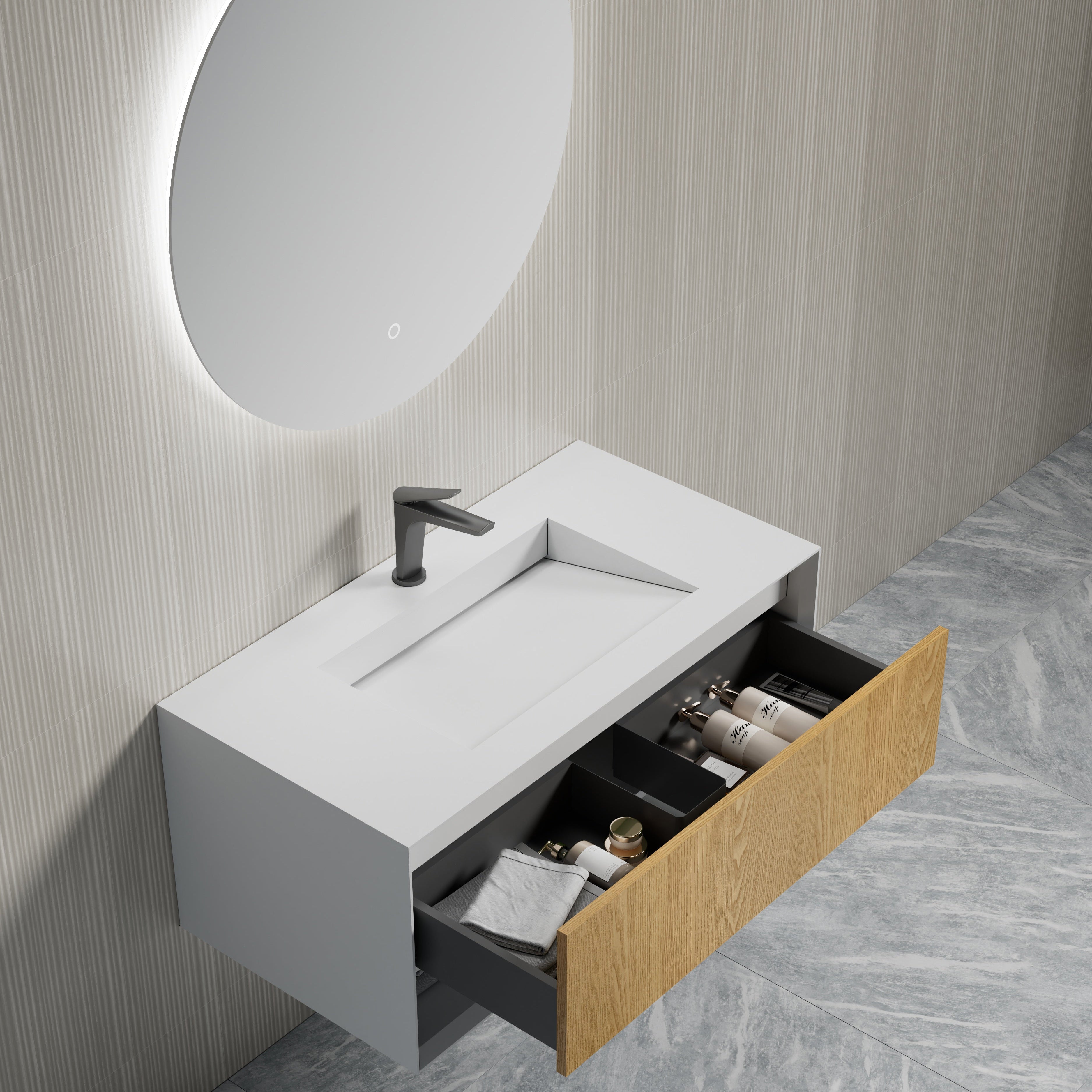 39 Inch MonBlari Solid Surface Cabinet Set With Mirror-LeftView