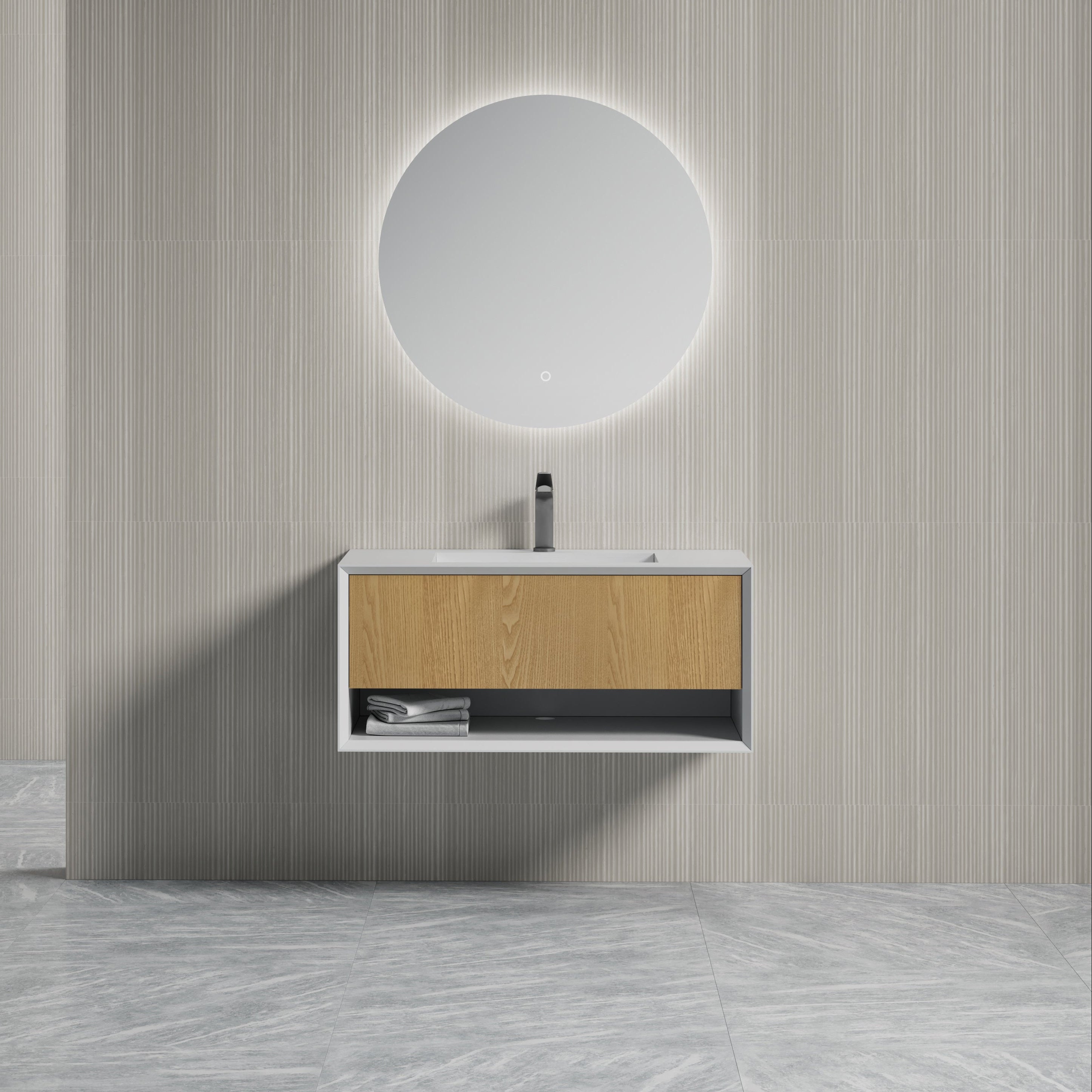 39 Inch MonBlari Solid Surface Cabinet Set With Mirror-FrontView