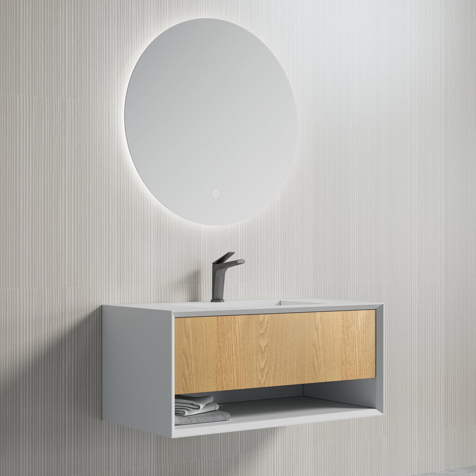 39 Inch MonBlari Solid Surface Cabinet Set With Mirror-LeftSideView