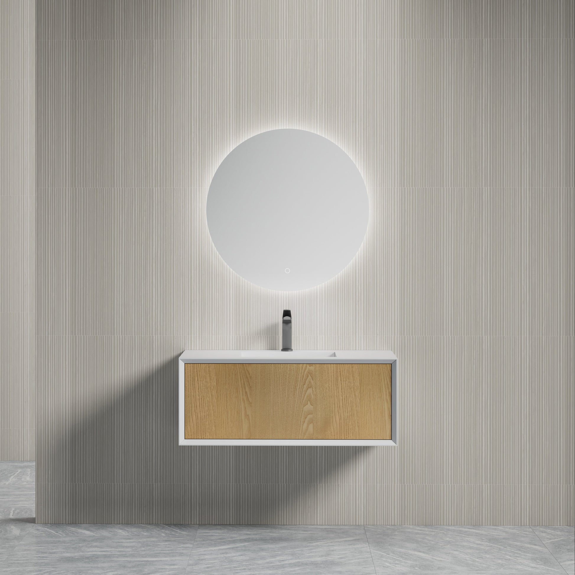 MonBlari Solid Surface Vanity With Mirror TW-2501-BACK TO WALL-FrontView