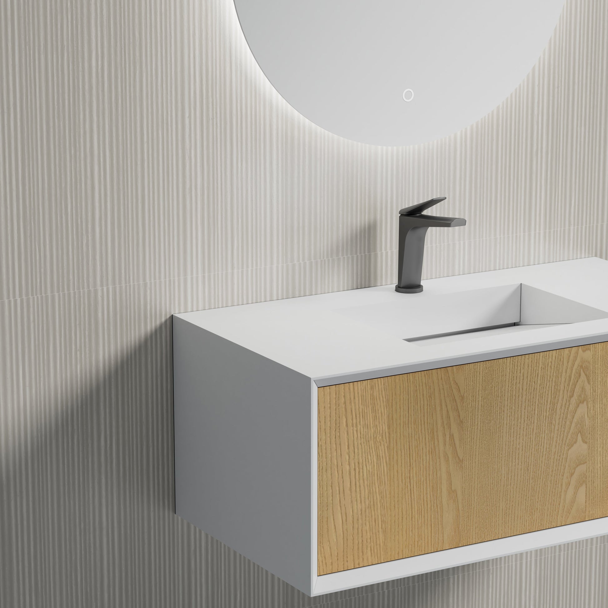 MonBlari Solid Surface Vanity With Mirror TW-2501-BACK TO WALL-CloseUp