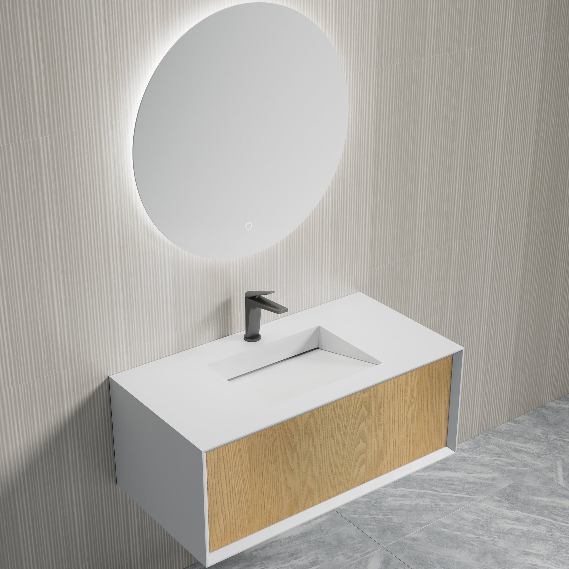 MonBlari Solid Surface Vanity With Mirror TW-2501-BACK TO WALL-SideTop