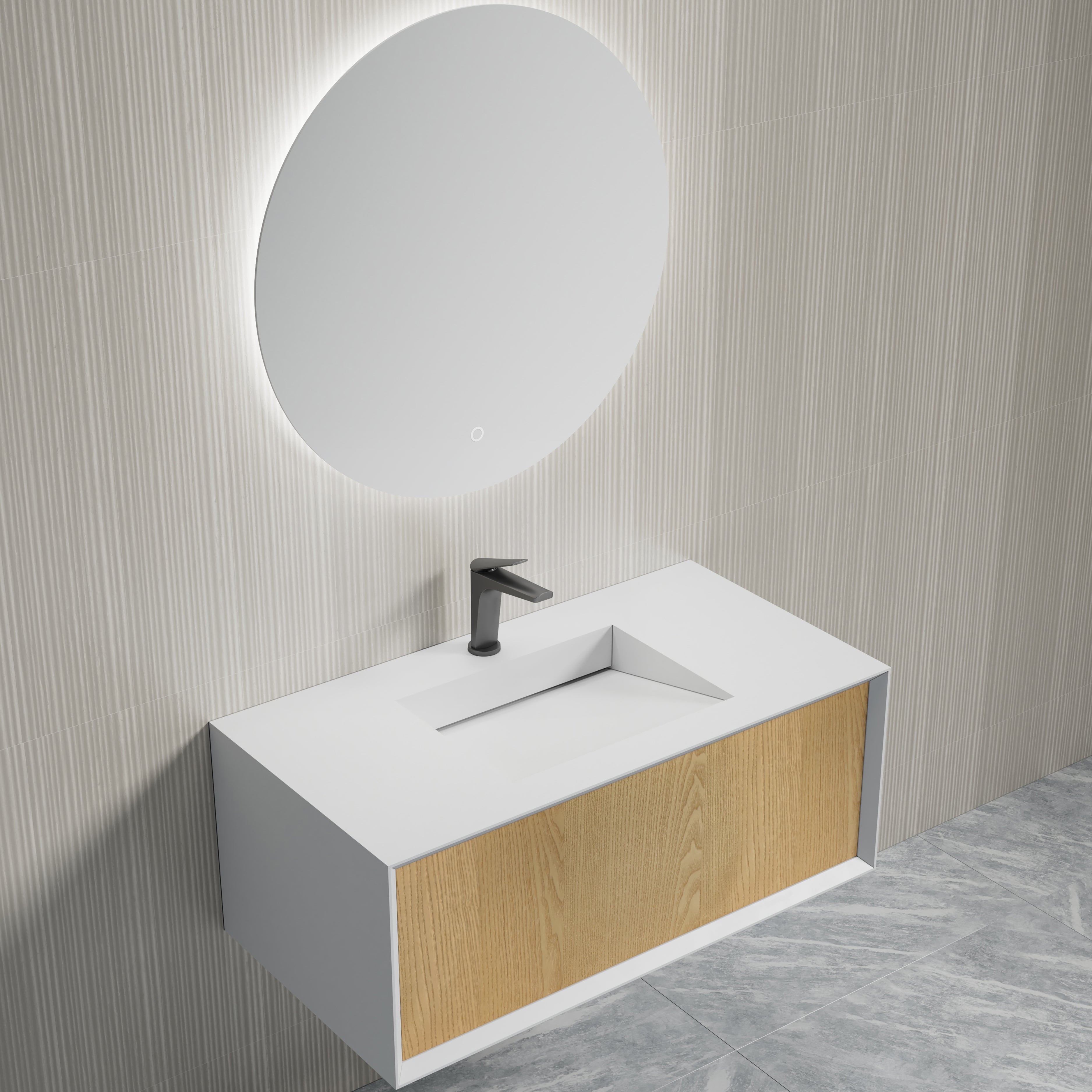 MonBlari Solid Surface Vanity With Mirror TW-2501-BACK TO WALL-SideTop