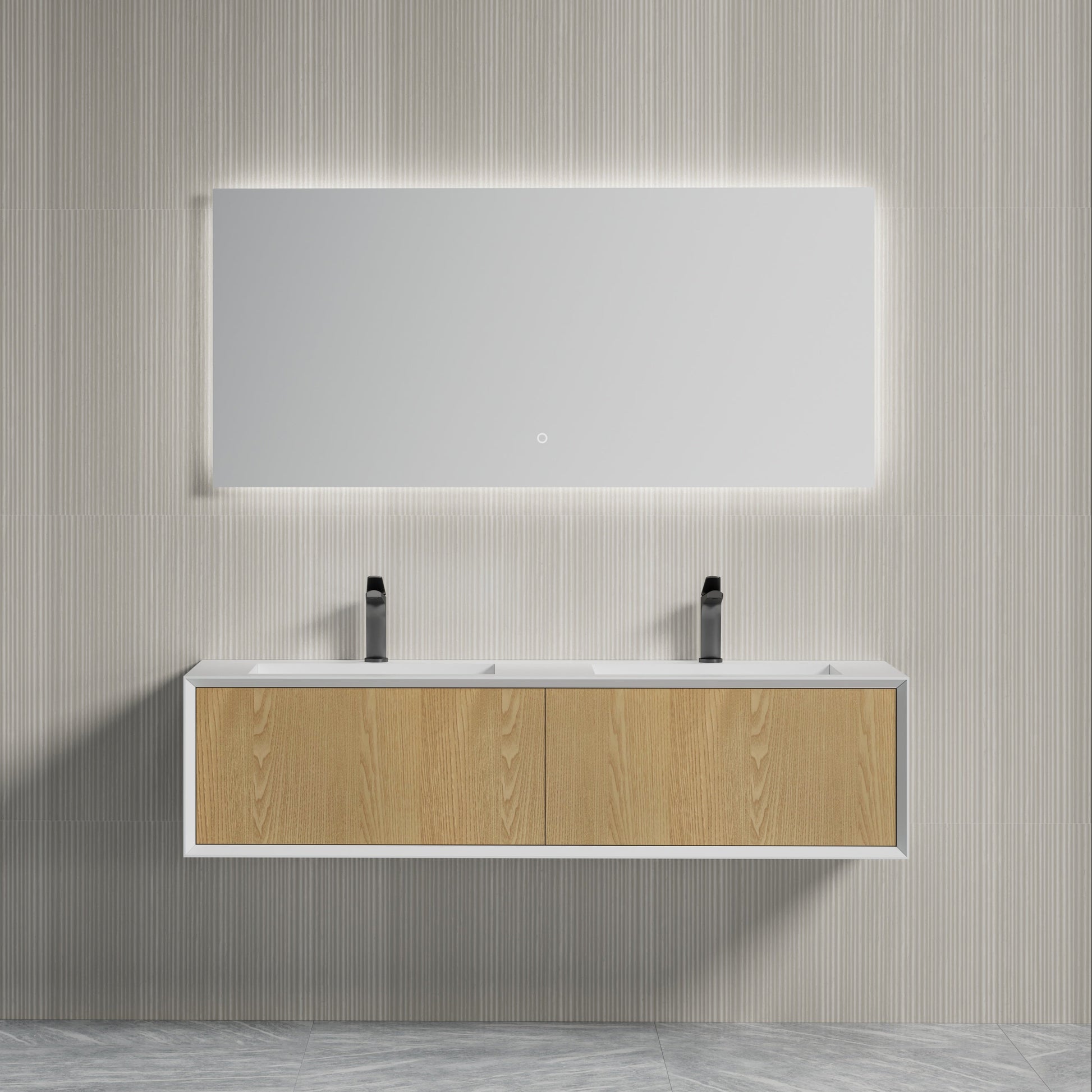MonBlari Solid Surface Vanity With Mirror TW-2502-BACK TO WALL-FrontView