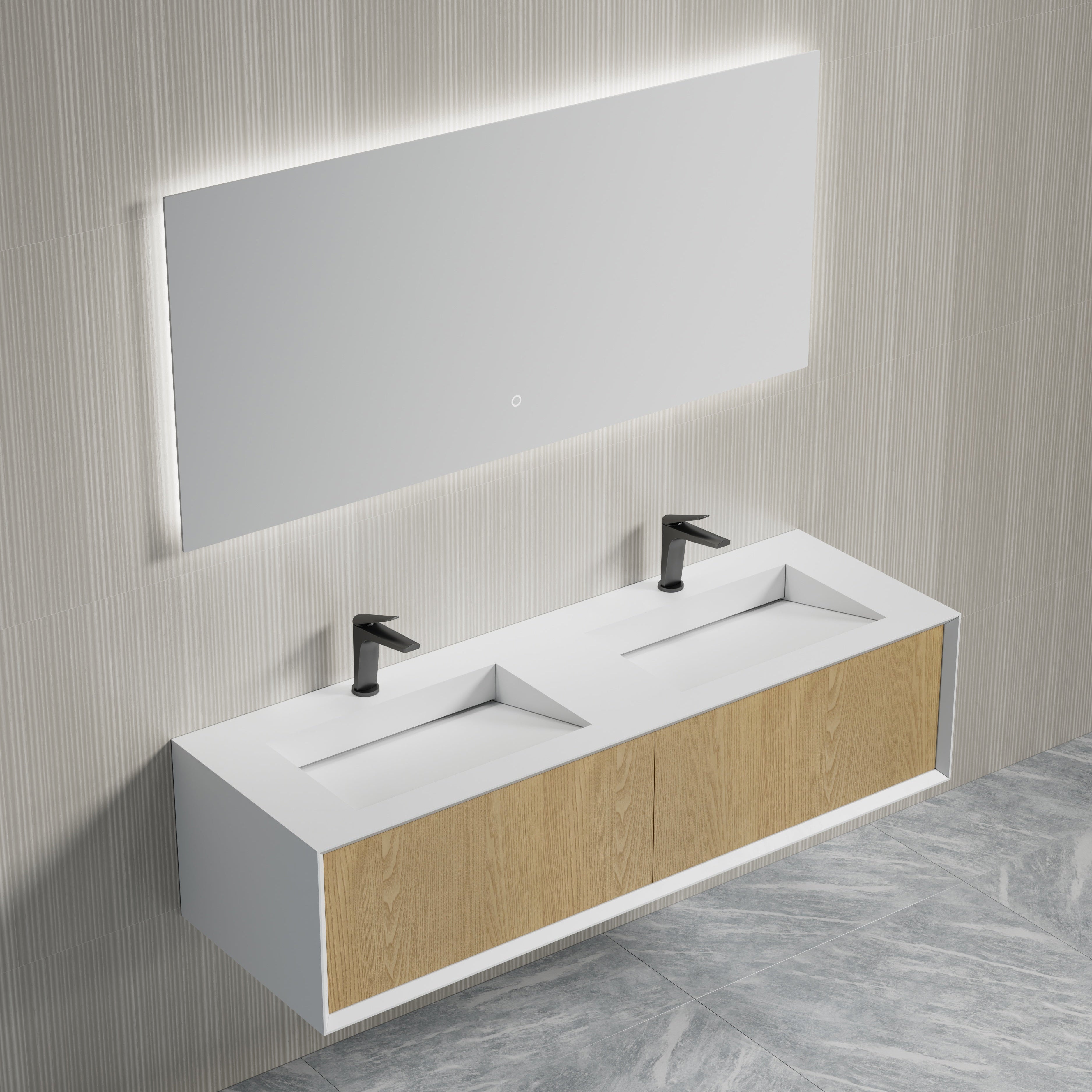 MonBlari Solid Surface Vanity With Mirror TW-2502-BACK TO WALL-SideTop