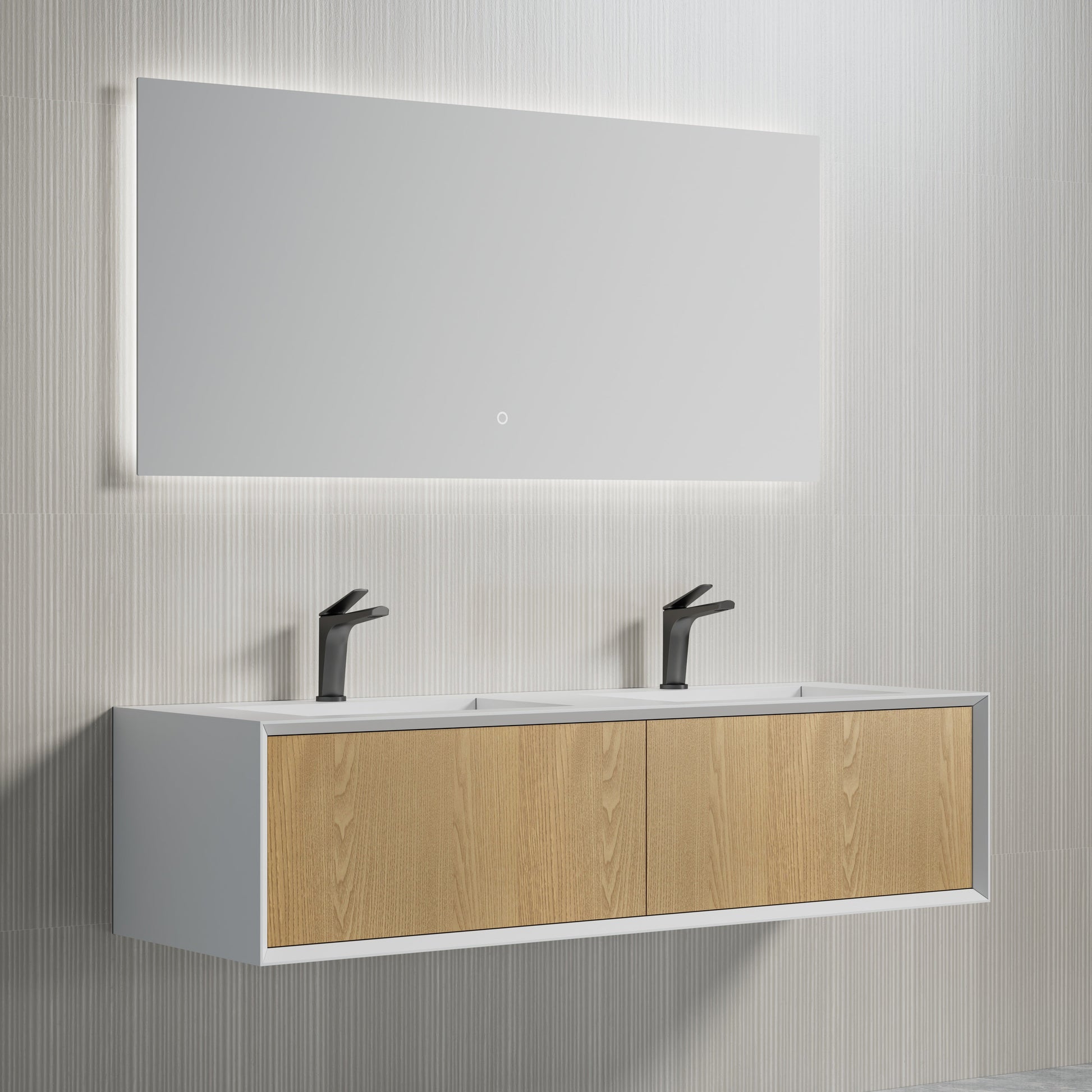 MonBlari Solid Surface Vanity With Mirror TW-2502-BACK TO WALL-SideView