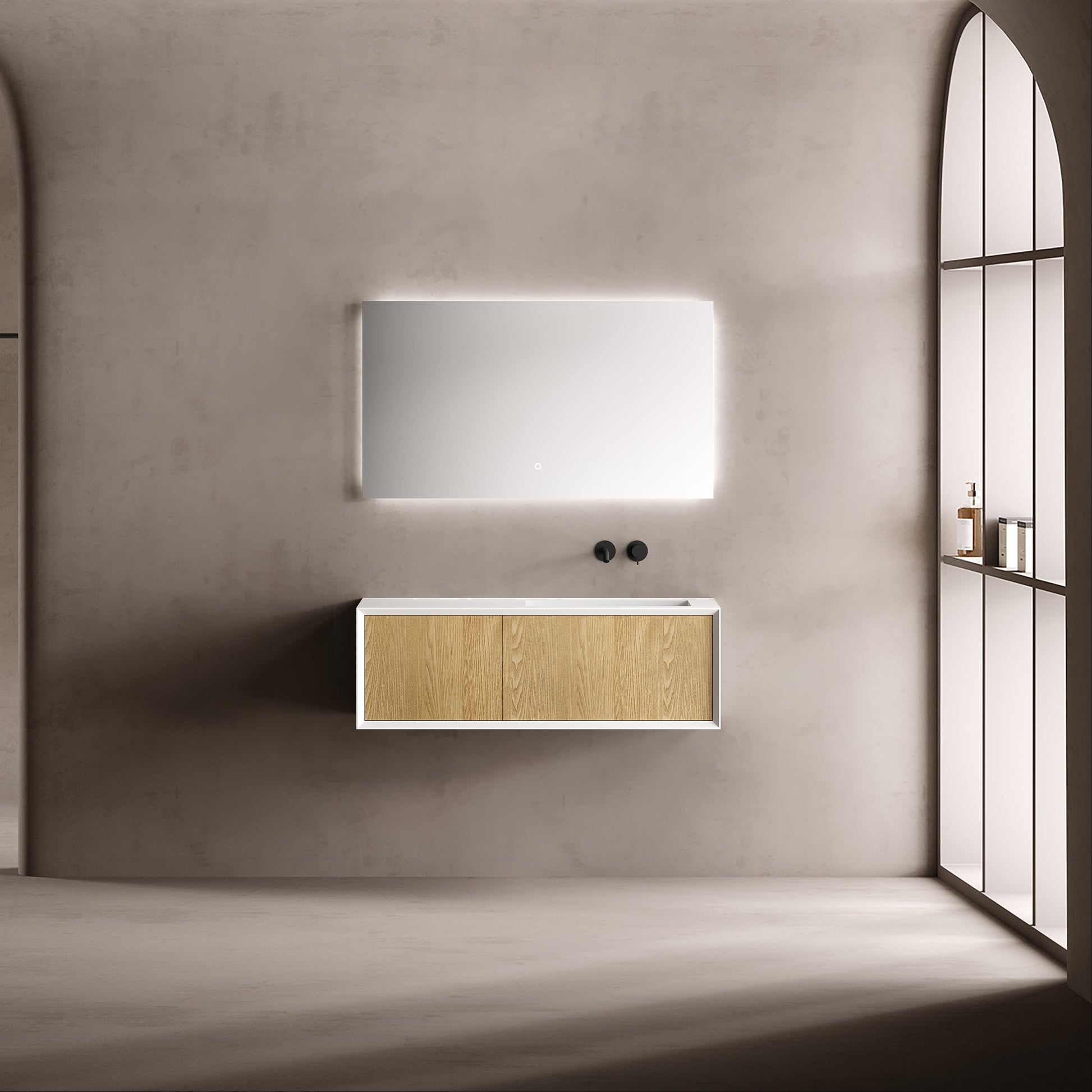 MonBlari Solid Surface Vanity With Mirror TW-2503-BACK TO WALL-FrontView