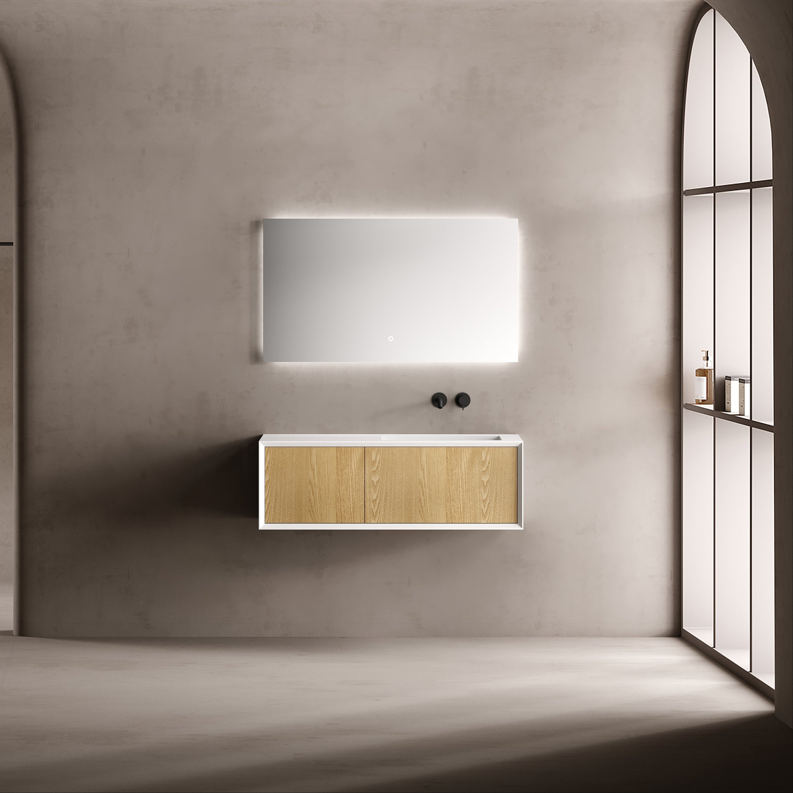 MonBlari Solid Surface Vanity With Mirror TW-2503-BACK TO WALL-FrontView