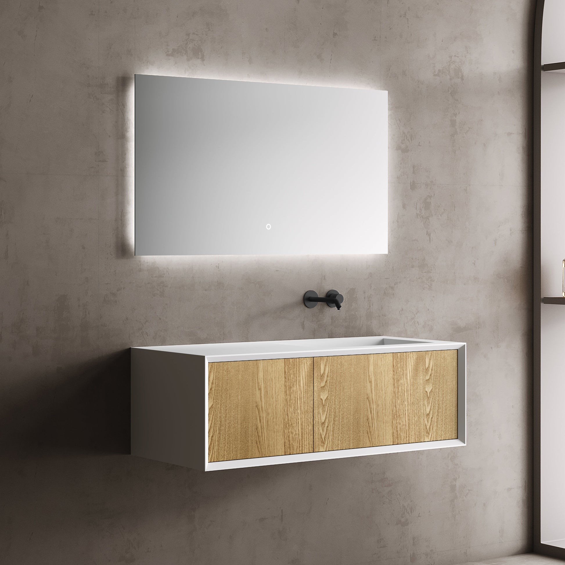 MonBlari Solid Surface Vanity With Mirror TW-2503-BACK TO WALL-SideView