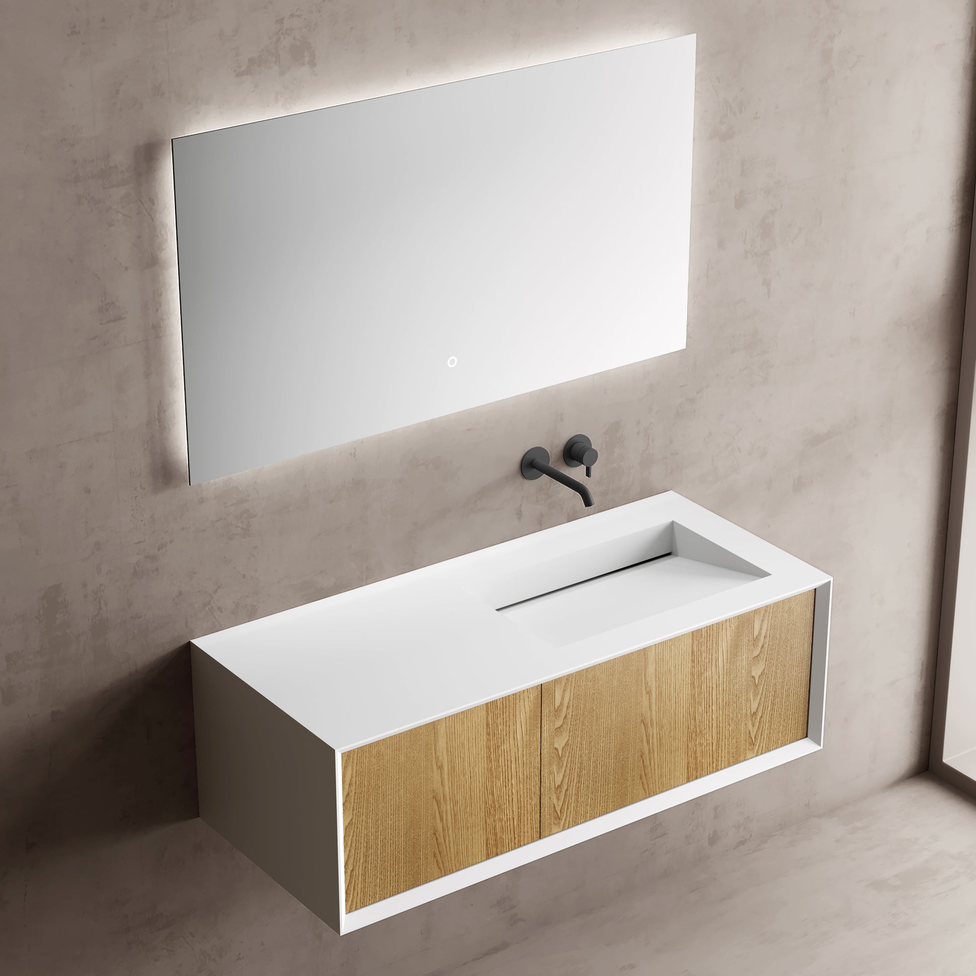 MonBlari Solid Surface Vanity With Mirror TW-2503-BACK TO WALL-SideTop
