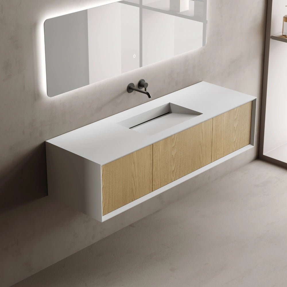 MonBlari Wall Mounted Bathroom Vanity with Center Integrated Sink