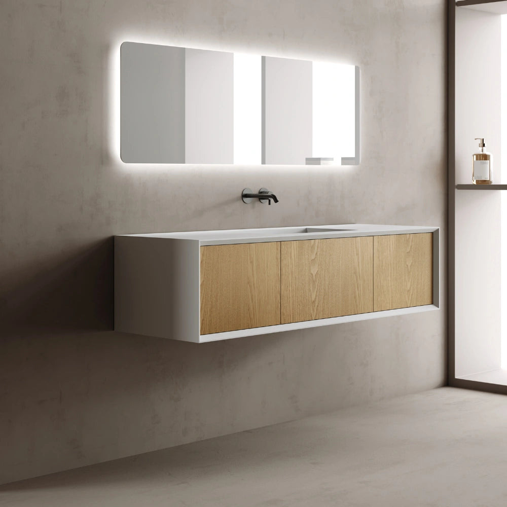 MonBlari Wall Mounted Bathroom Vanity with Center Integrated Sink