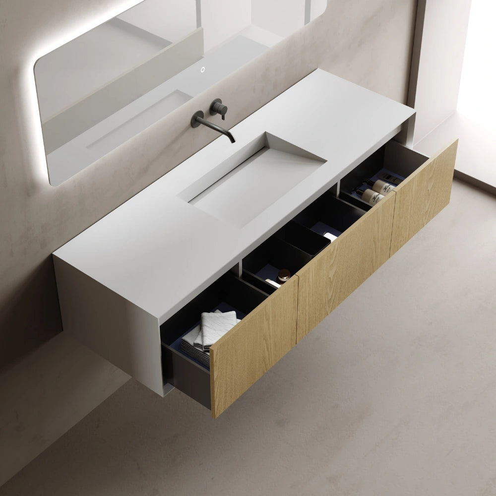 MonBlari Wall Mounted Bathroom Vanity with Center Integrated Sink