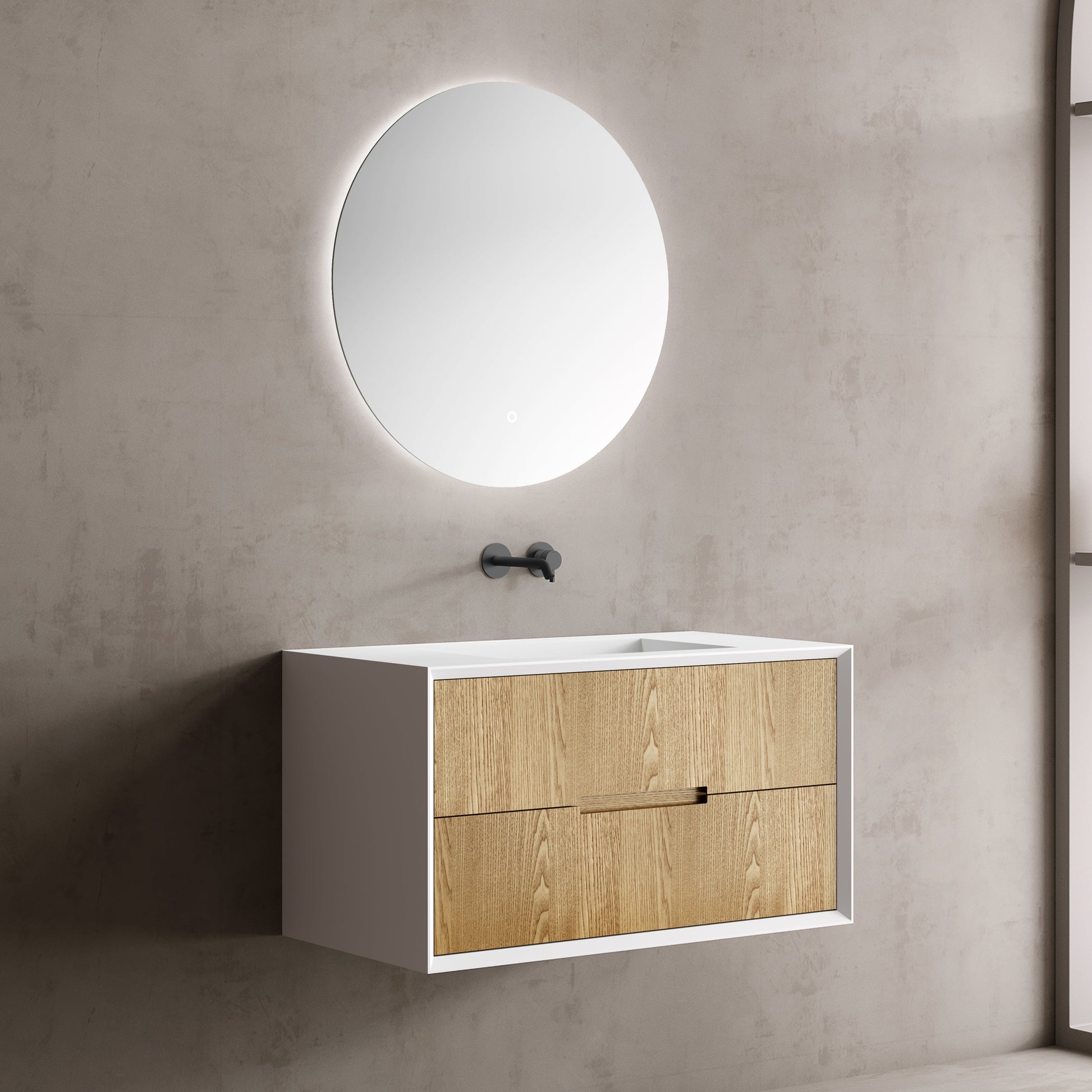 MonBlari Solid Surface Vanity With Mirror TW-2801-BACK TO WALL-SideView