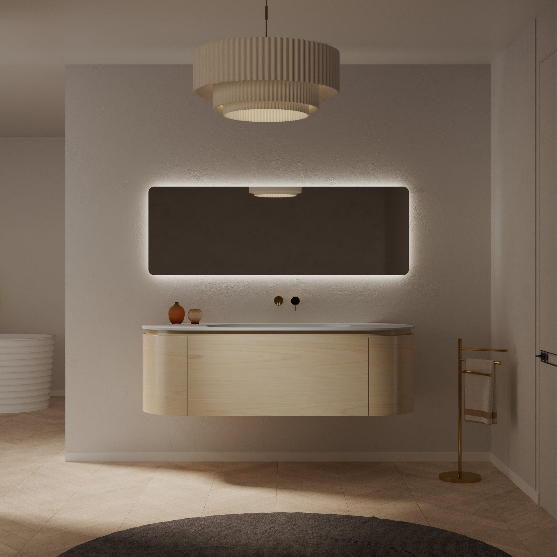 MonBlari Solid Surface Vanity With Mirror TW-5011-BACK TO WALL-FrontView