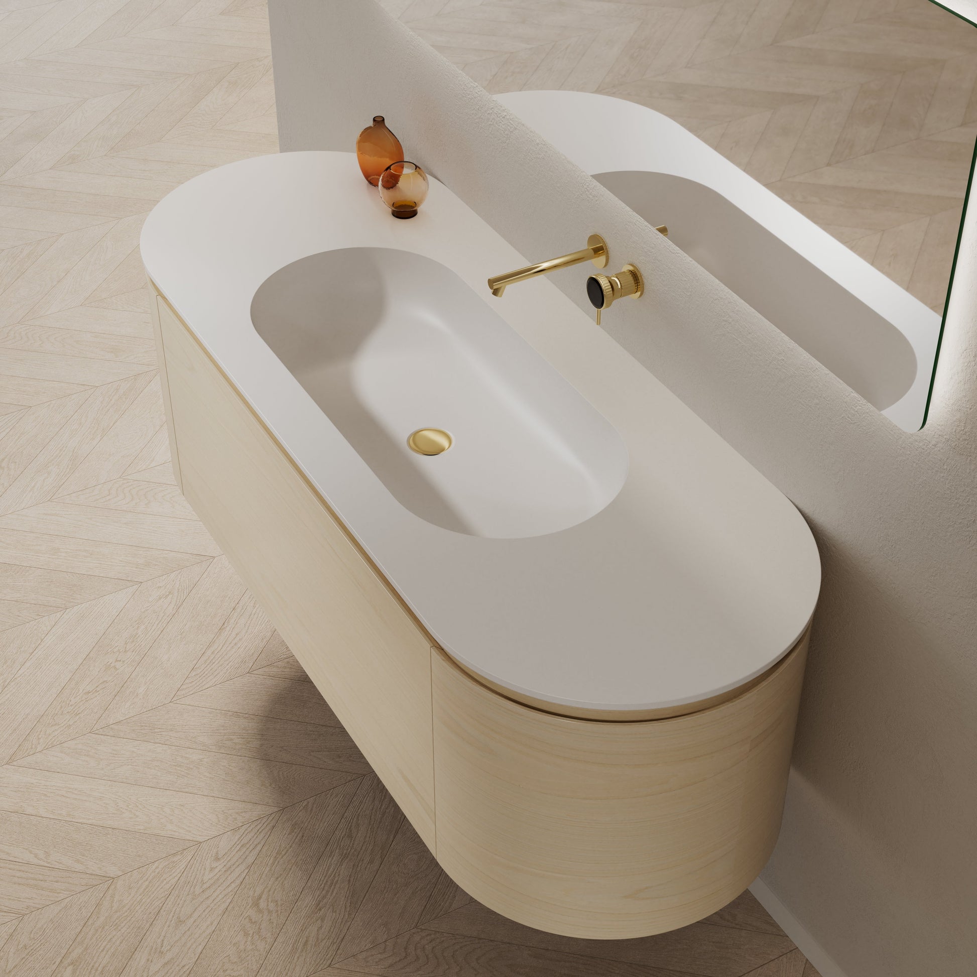 MonBlari Solid Surface Vanity With Mirror TW-5011-BACK TO WALL-SideTop