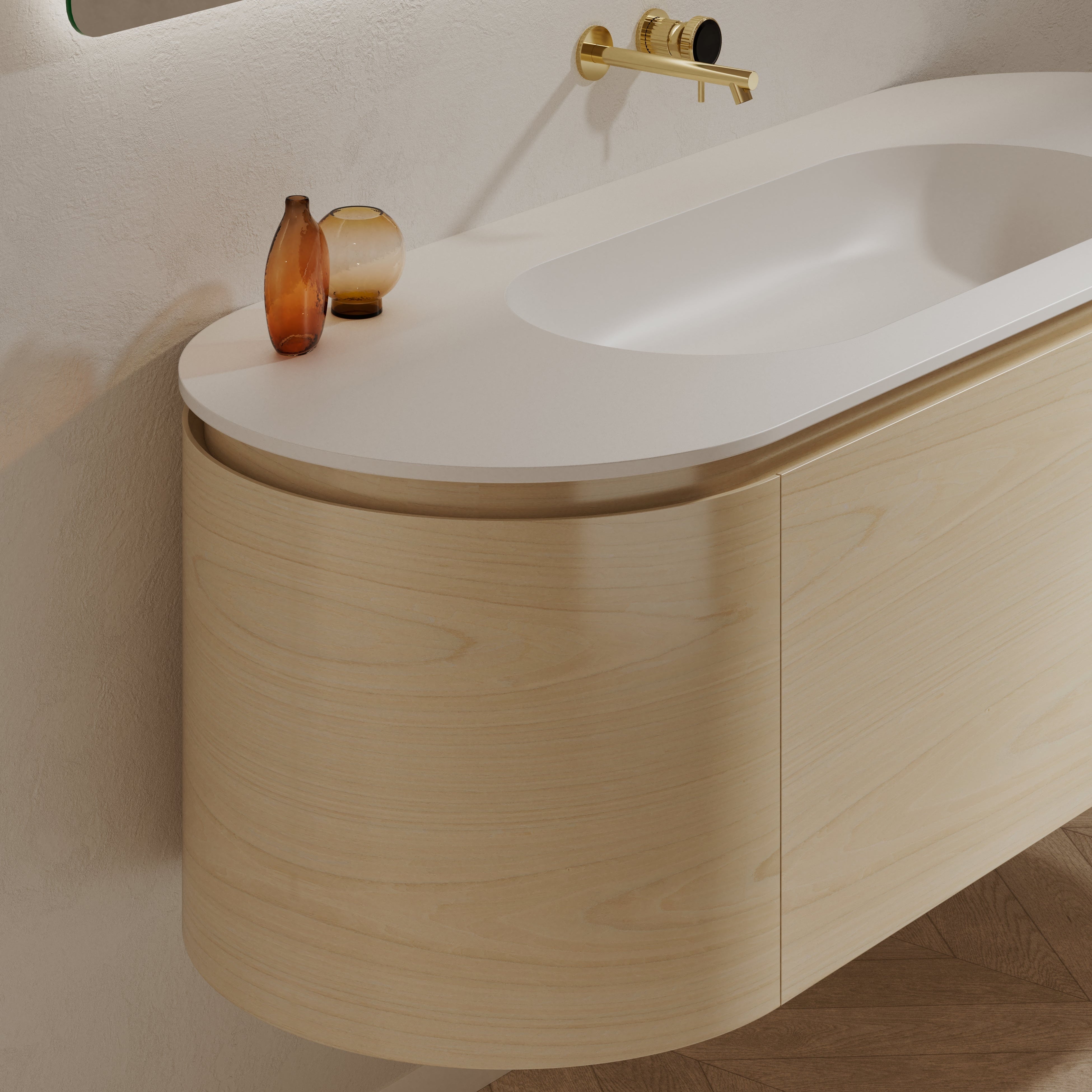 MonBlari Solid Surface Vanity With Mirror TW-5011-BACK TO WALL-SideView