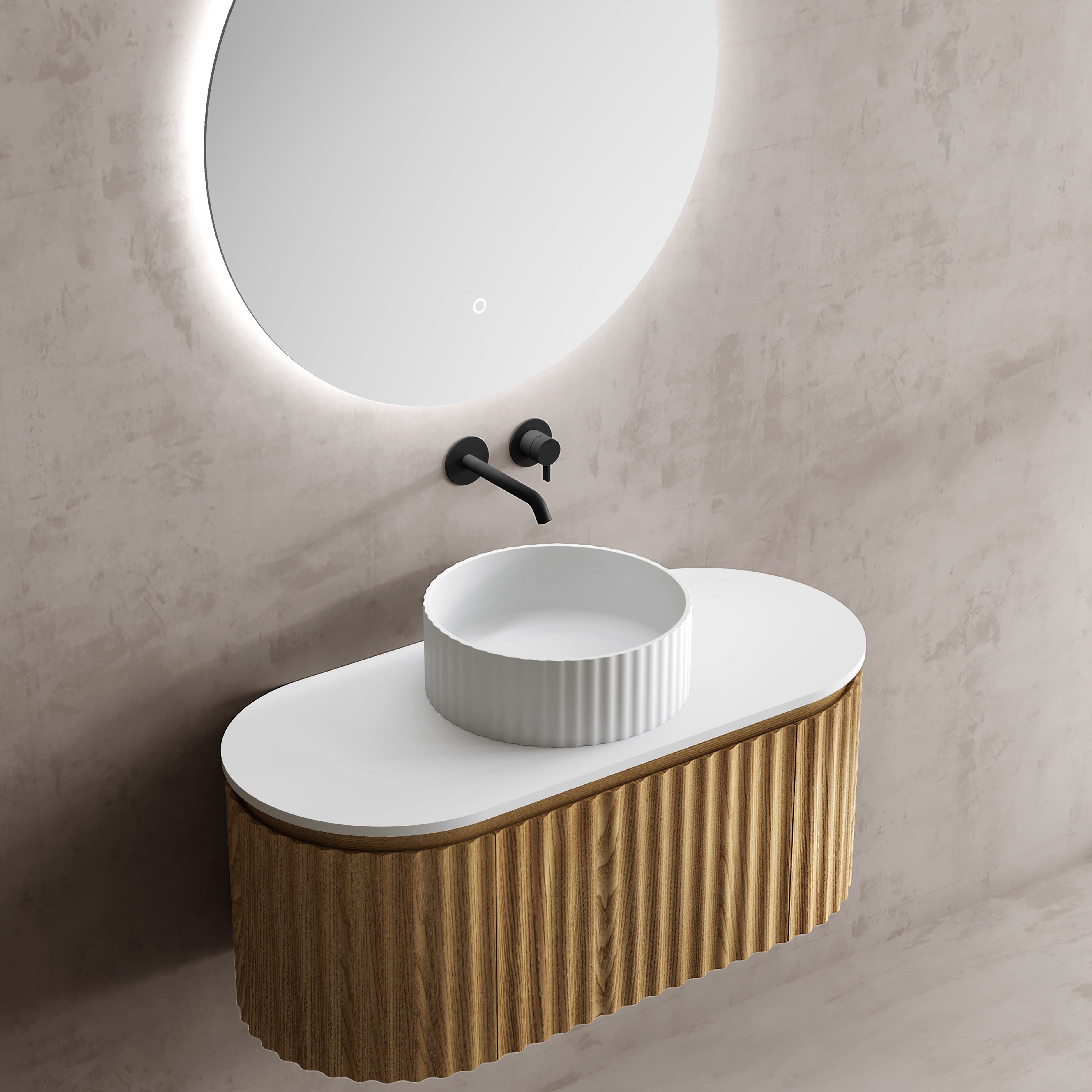 MonBlari Solid Surface Vanity With Mirror TW-5101-BACK TO WALL-SideTop