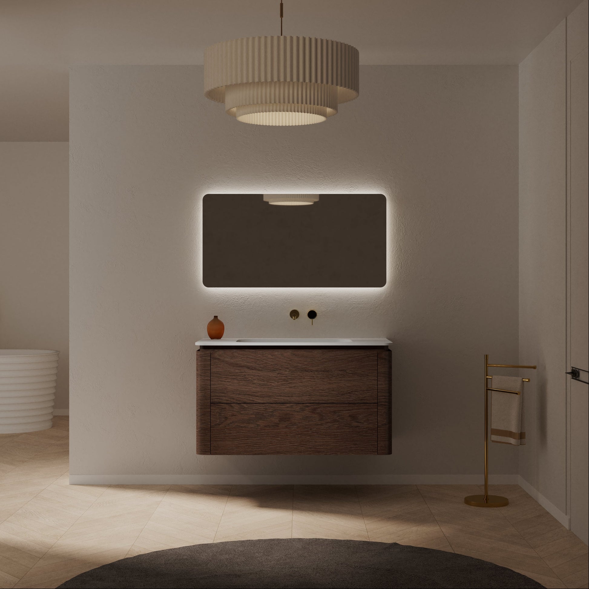 MonBlari Solid Surface Vanity With Mirror TW-5511-BACK TO WALL-FrontView