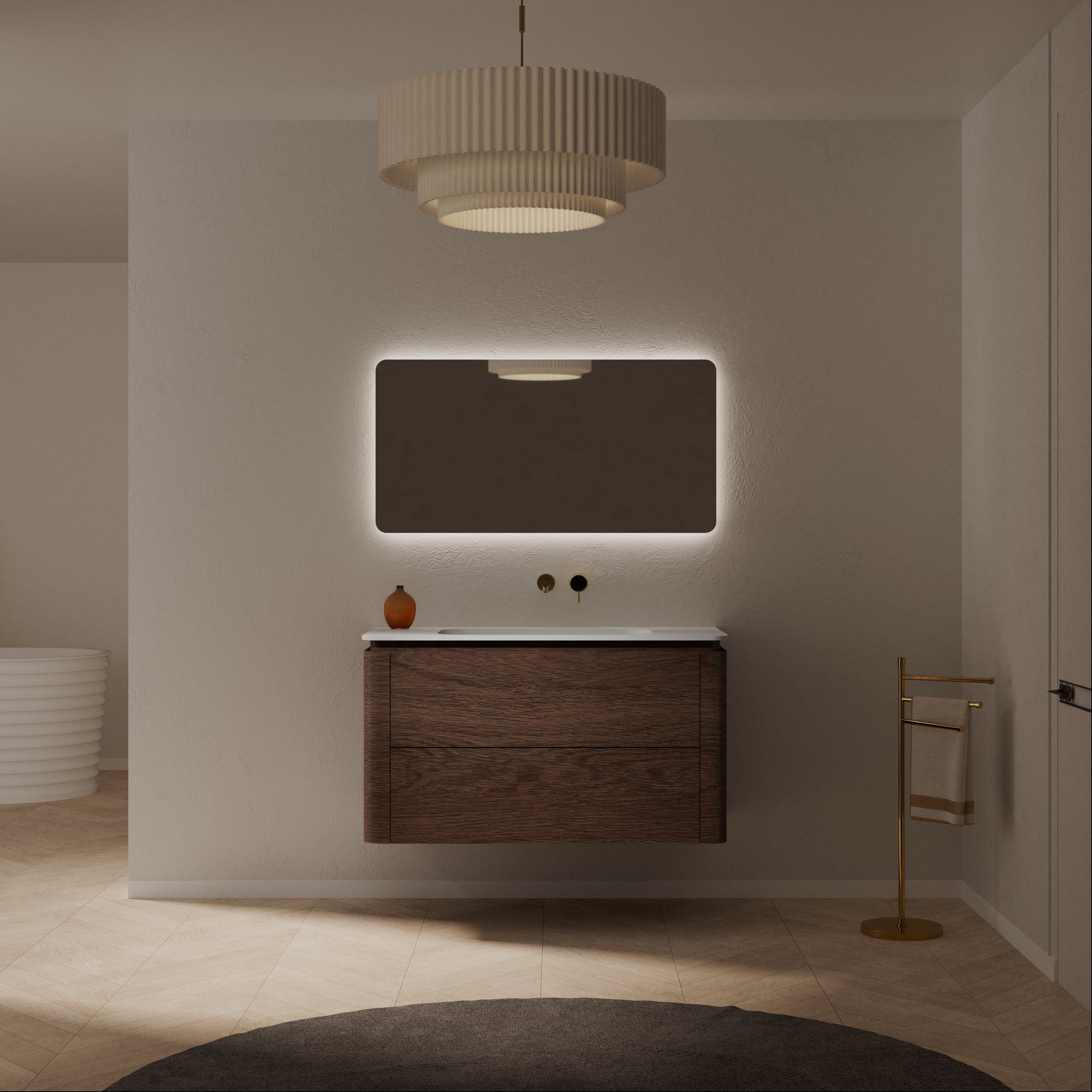 MonBlari Solid Surface Vanity With Mirror TW-5511-BACK TO WALL-FrontView