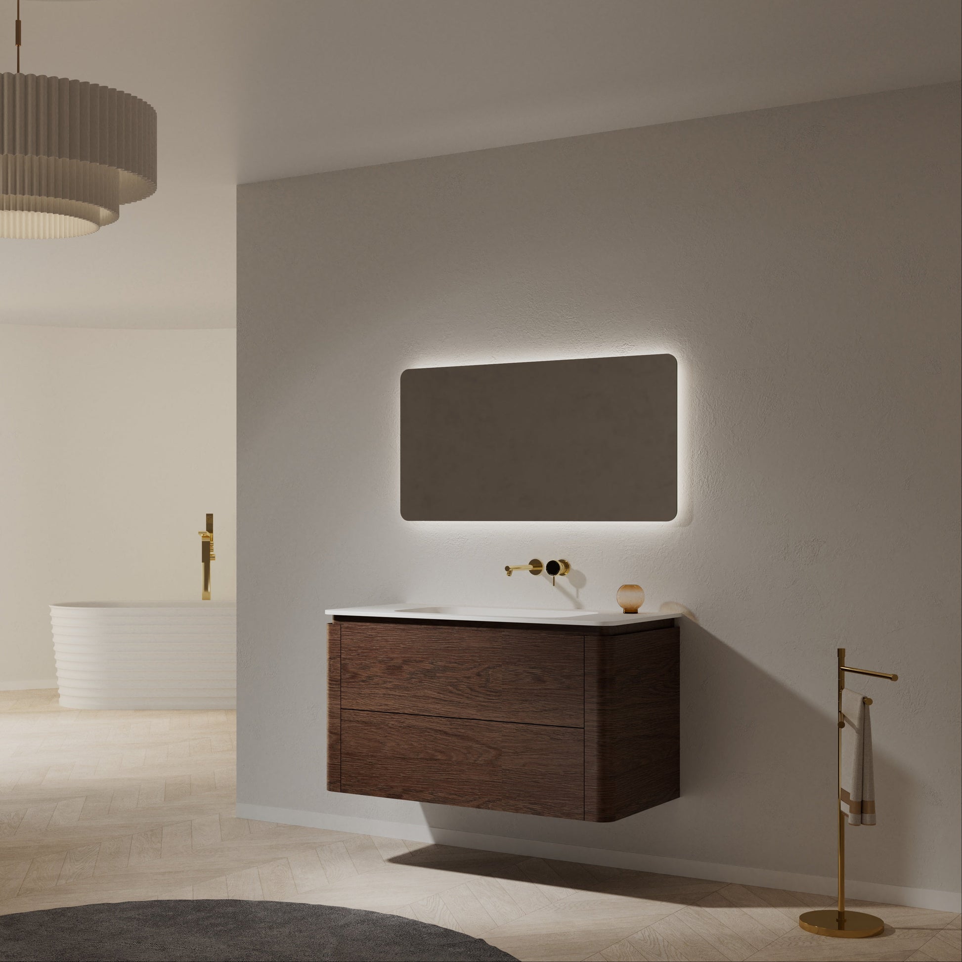 MonBlari Solid Surface Vanity With Mirror TW-5511-BACK TO WALL-SideView