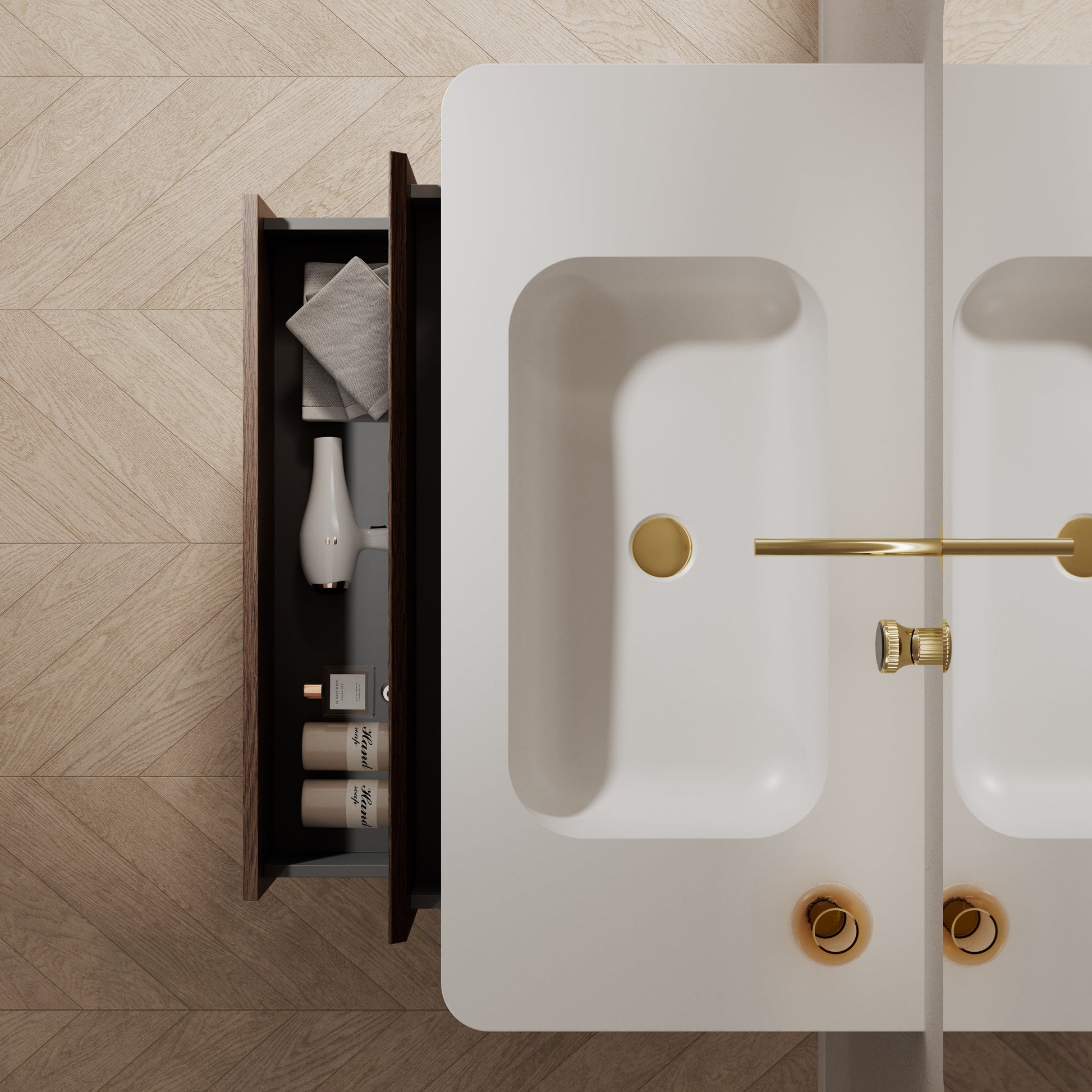 MonBlari Solid Surface Vanity With Mirror TW-5511-BACK TO WALL-TopView