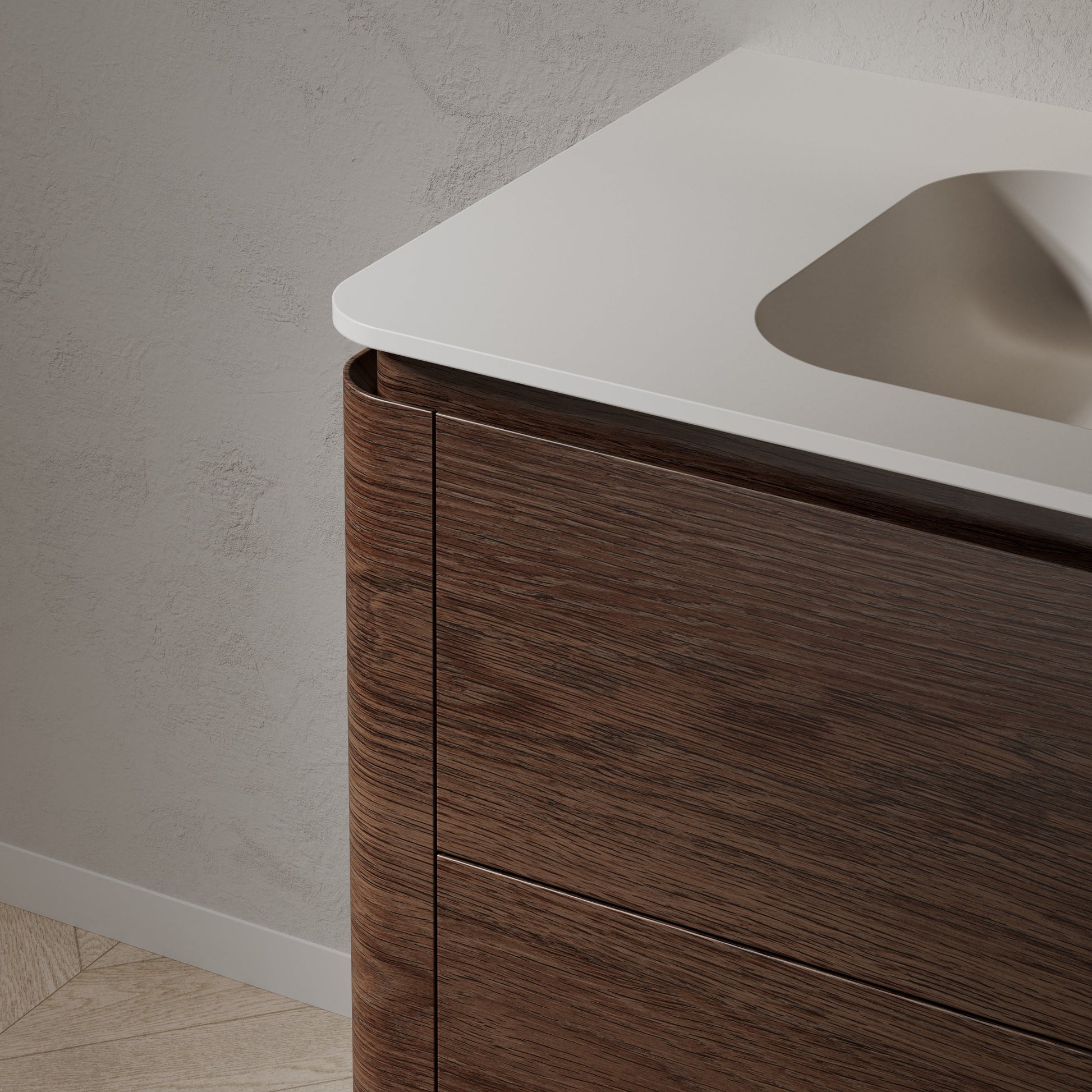 MonBlari Solid Surface Vanity With Mirror TW-5511-BACK TO WALL-TopViewCloseUp