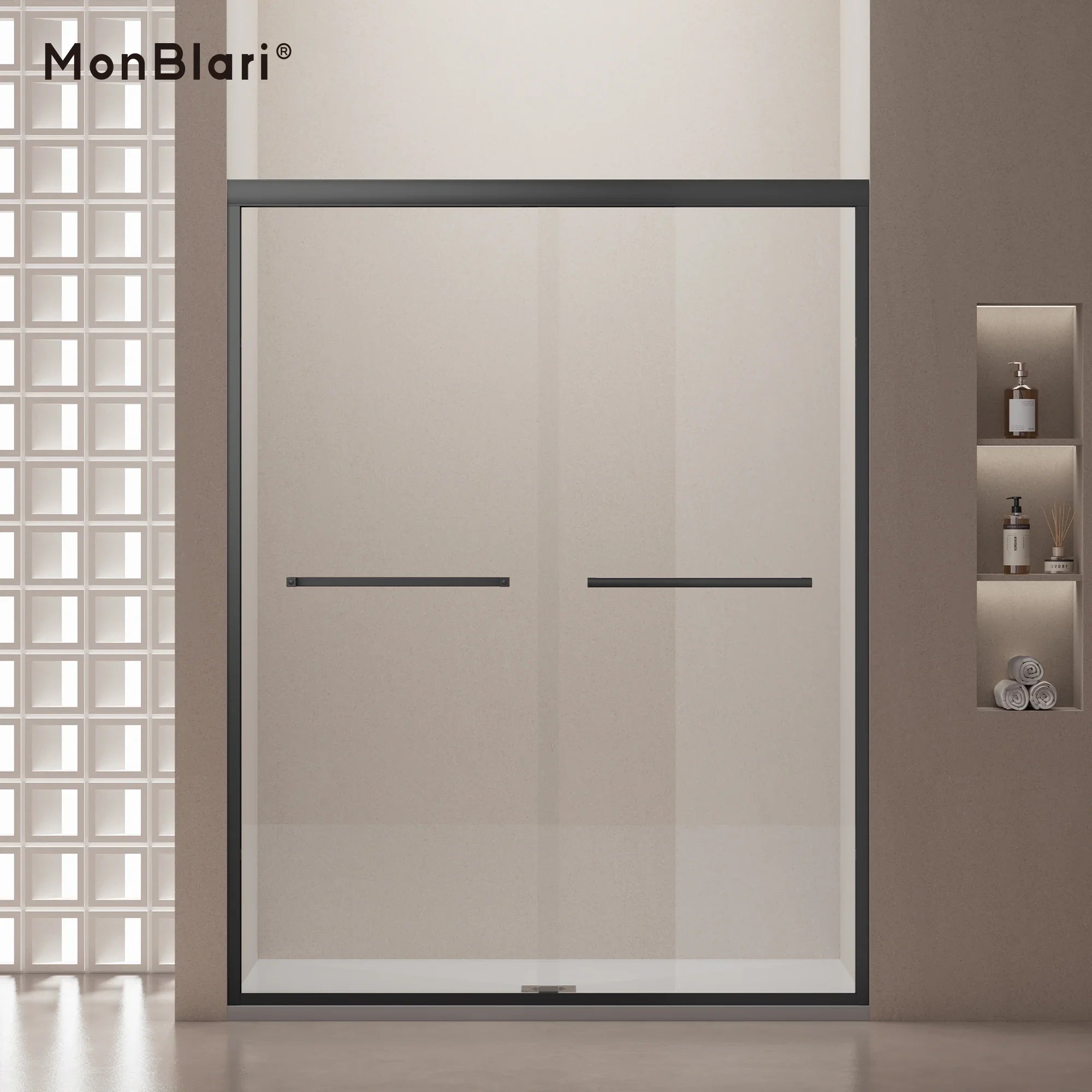 MonBlari Black Modern Sliding Glass Shower Door for Bathroom 60" x 76"