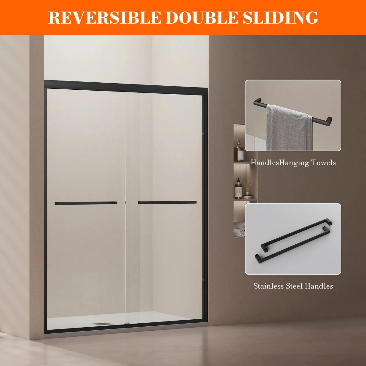 MonBlari Black Modern Sliding Glass Shower Door for Bathroom 60" x 76"