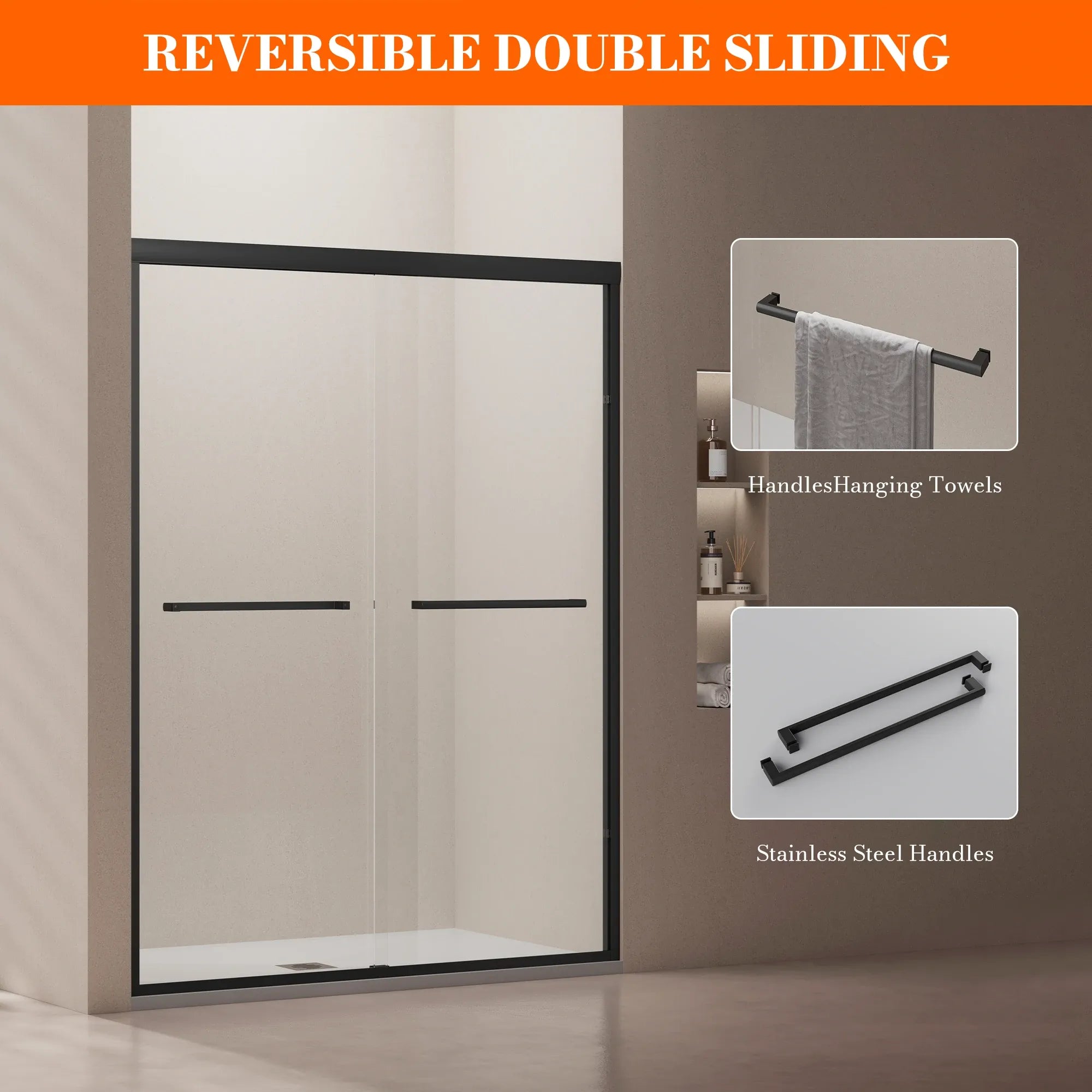 MonBlari Black Modern Sliding Glass Shower Door for Bathroom 60" x 76"