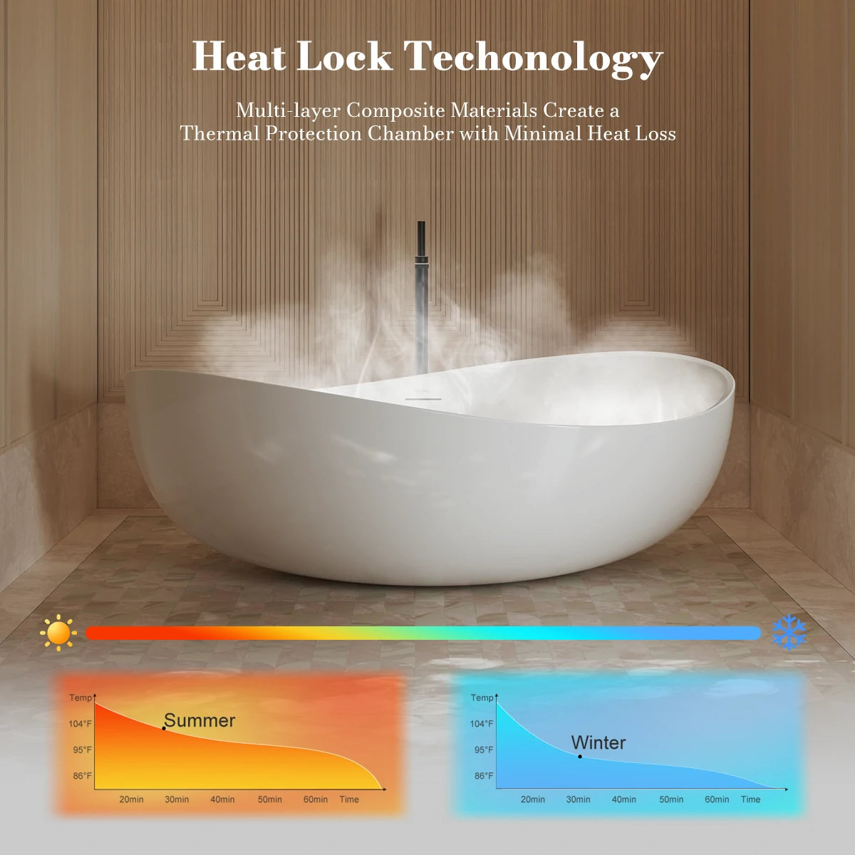 Monblari Modern Freestanding Acrylic Bathtub Soaking Bath Tub