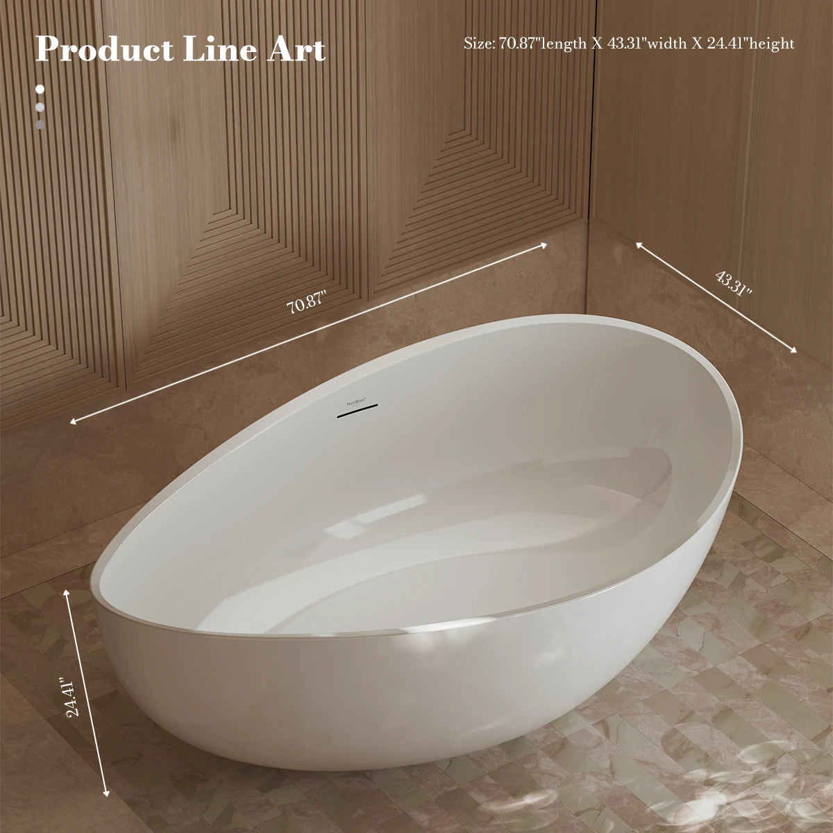 Monblari Modern Freestanding Acrylic Bathtub Soaking Bath Tub