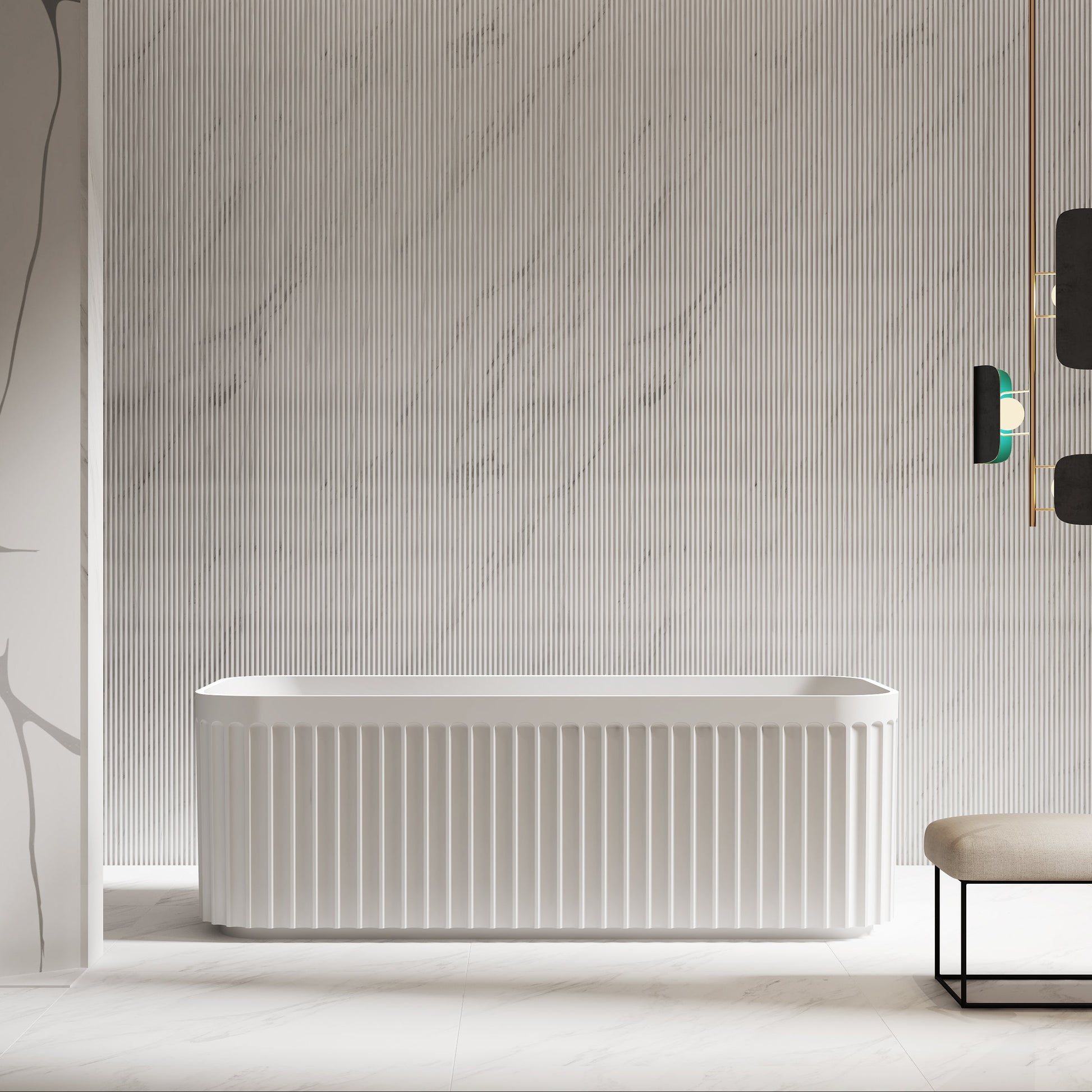 59-67 Inch MonBlari Solid Surface Freestanding Bathtub-FrontView