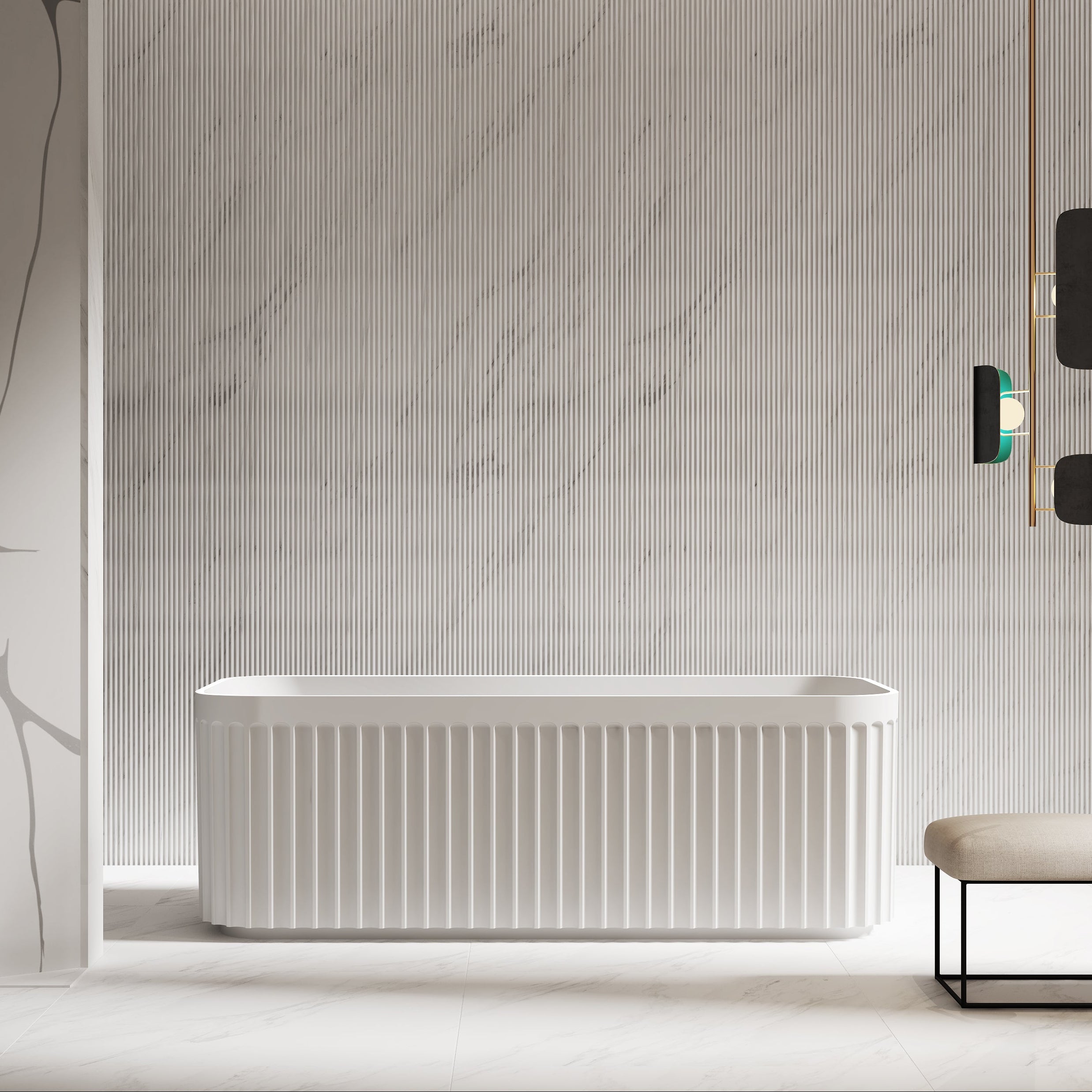 59-67 Inch MonBlari Solid Surface Freestanding Bathtub-FrontView