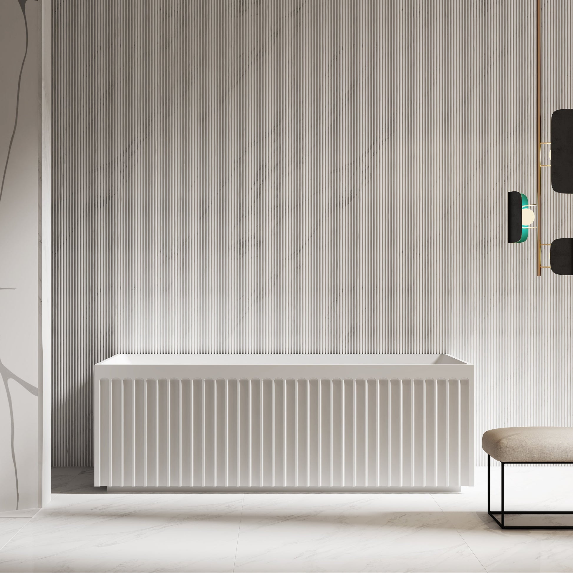 59-67 Inch MonBlari Solid Surface Freestanding Bathtub-FrontView