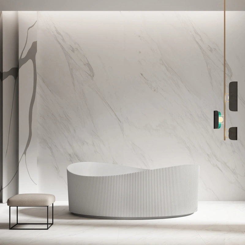 71 Inch MonBlari Matte White Acrylic Double Slipper Bathtub Soaking Tub Fluted