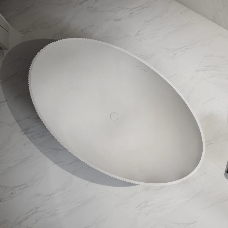 71 Inch MonBlari Matte White Acrylic Double Slipper Bathtub Soaking Tub Fluted