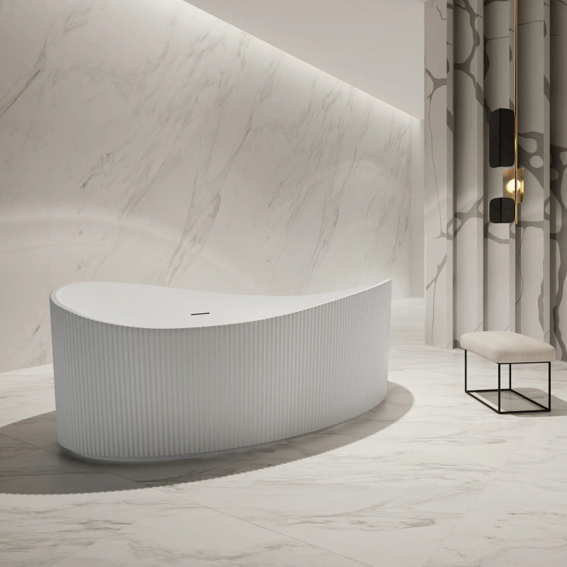 71 Inch MonBlari Matte White Acrylic Double Slipper Bathtub Soaking Tub Fluted