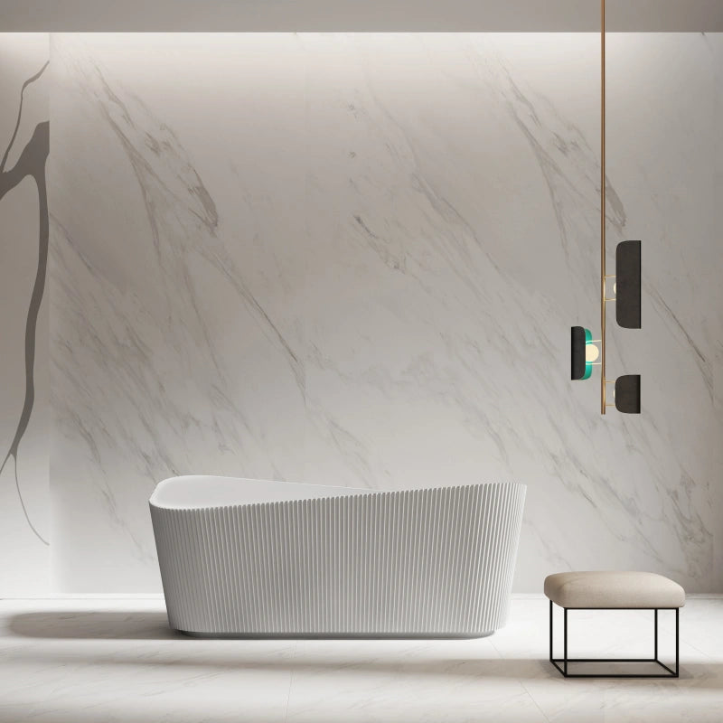 67 Inch MonBlari Matte White Acrylic Freestanding Bathtub Fluted
