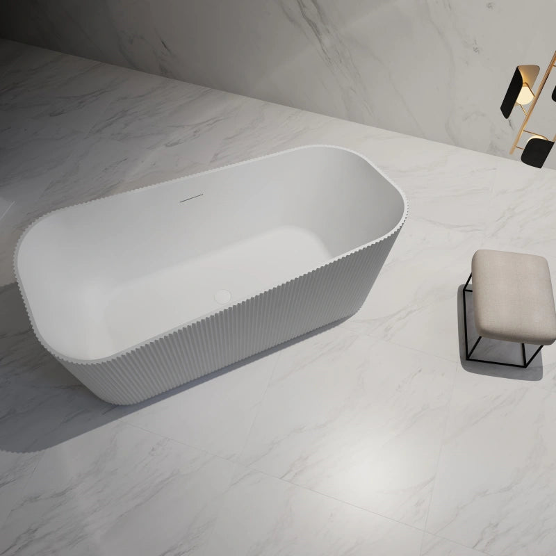 67 Inch MonBlari Matte White Acrylic Freestanding Bathtub Fluted