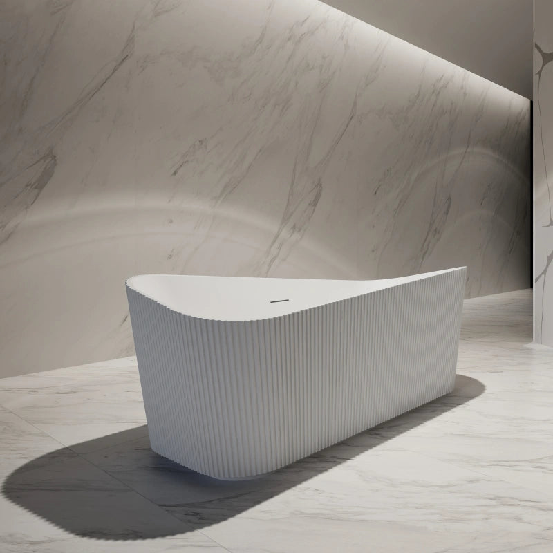67 Inch MonBlari Matte White Acrylic Freestanding Bathtub Fluted