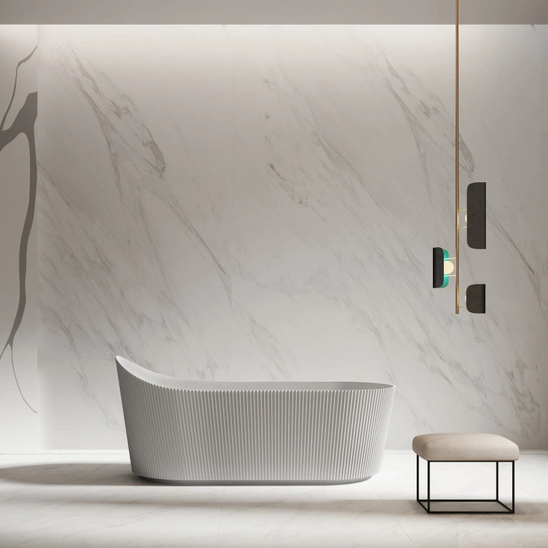 67 Inch MonBlari Matte White Acrylic Freestanding Bathtub Fluted