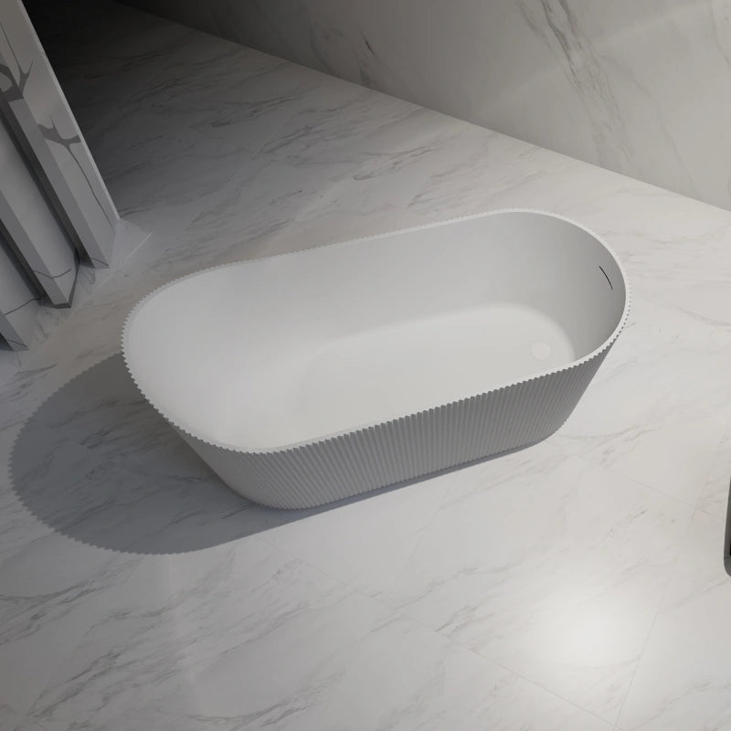 67 Inch MonBlari Matte White Acrylic Freestanding Bathtub Fluted