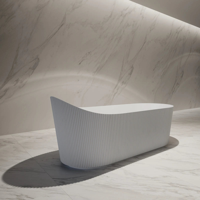 67 Inch MonBlari Matte White Acrylic Freestanding Bathtub Fluted