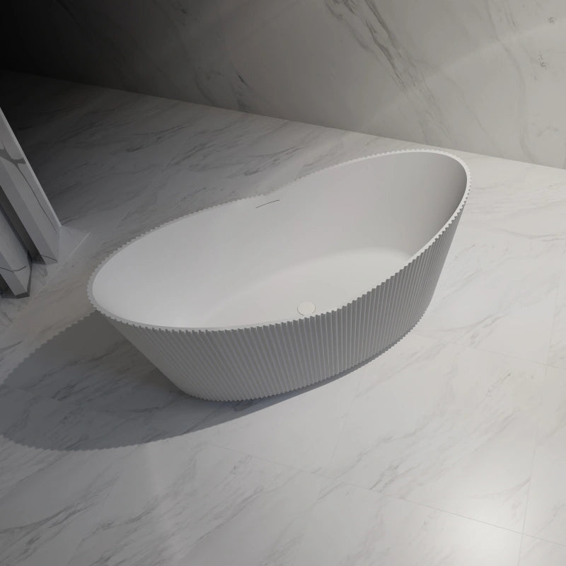 67 Inch MonBlari Matte White Acrylic Double Slipper Bathtub Fluted