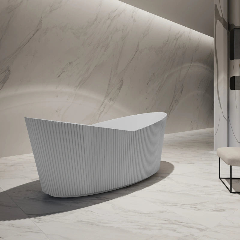 67 Inch MonBlari Matte White Acrylic Double Slipper Bathtub Fluted