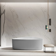 71" MonBlari Acrylic Triangular Bathtub Matte White Freestanding Soaking Tub Fluted