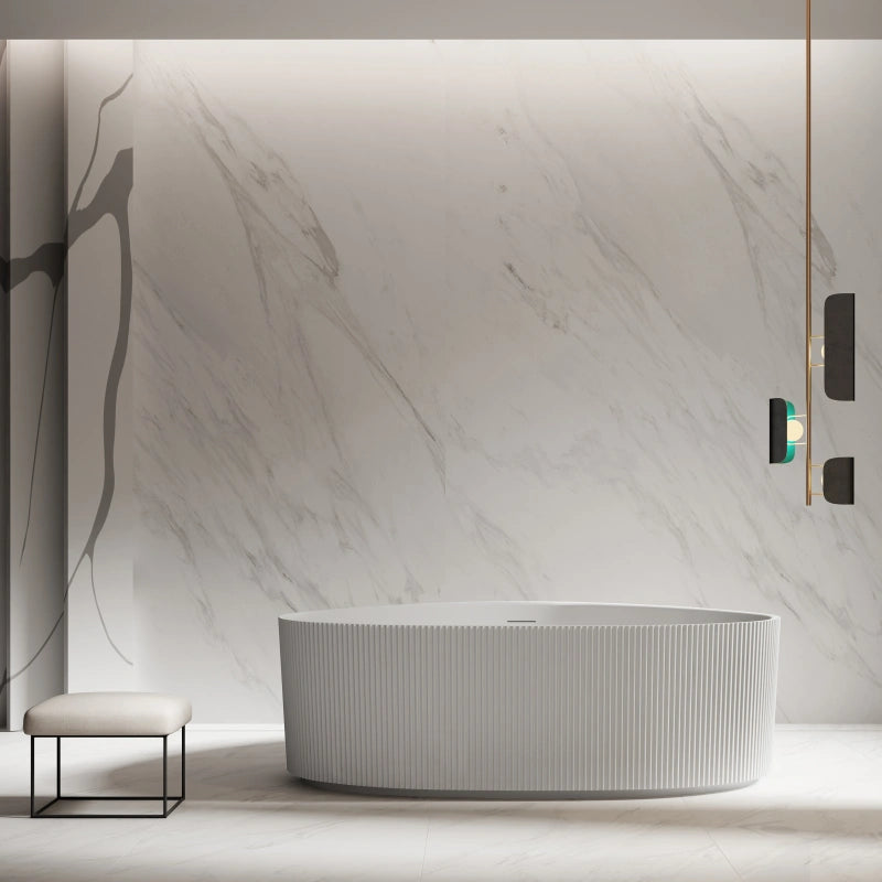 71 Inch MonBlari Matte White Acrylic Freestanding Bathtub Fluted
