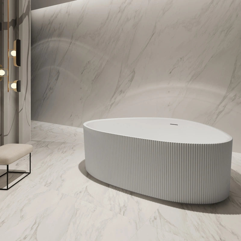71 Inch MonBlari Matte White Acrylic Freestanding Bathtub Fluted